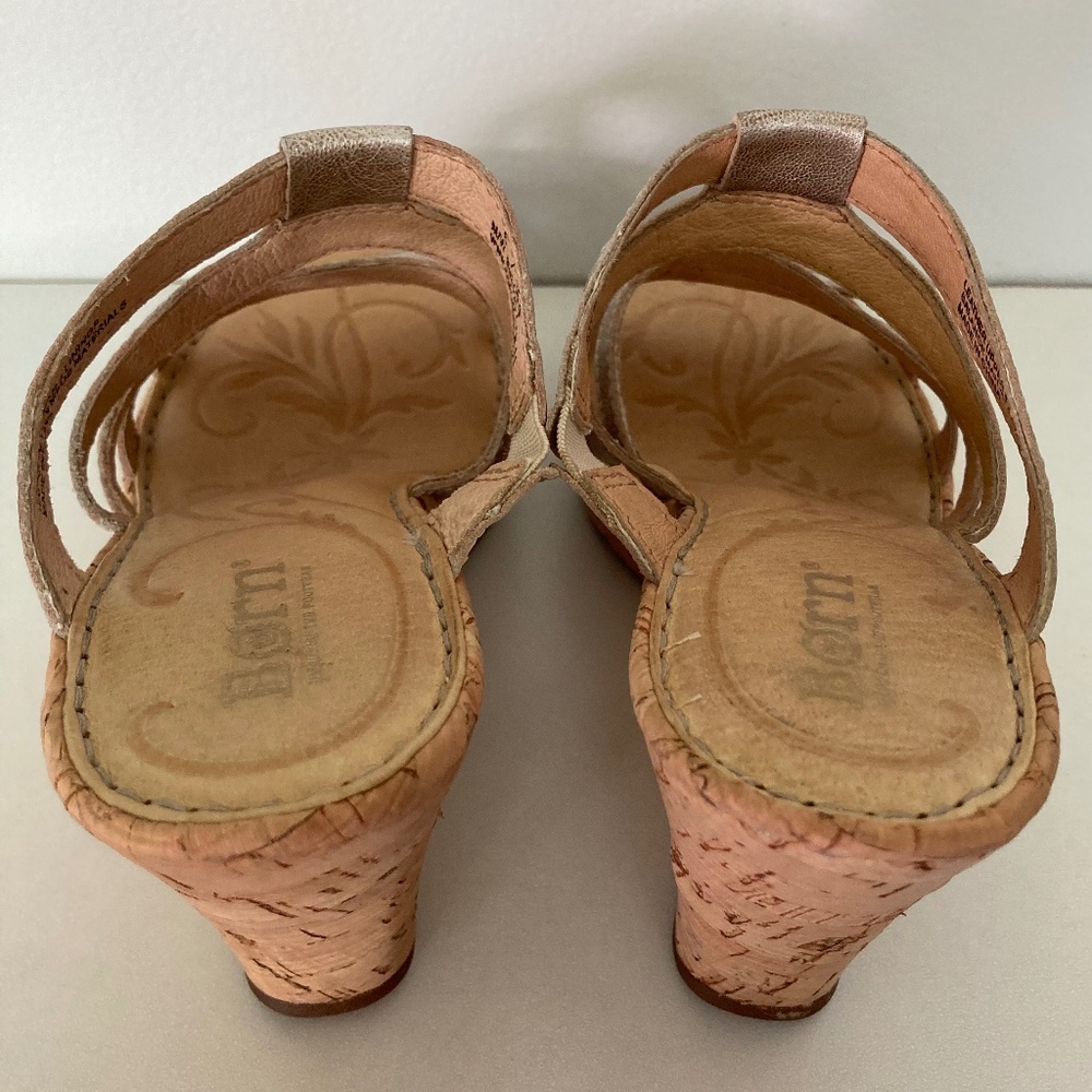 Silver Metallic BORN Lisi Cork Wedge Sandals 6 36.5 - Picture 7 of 10